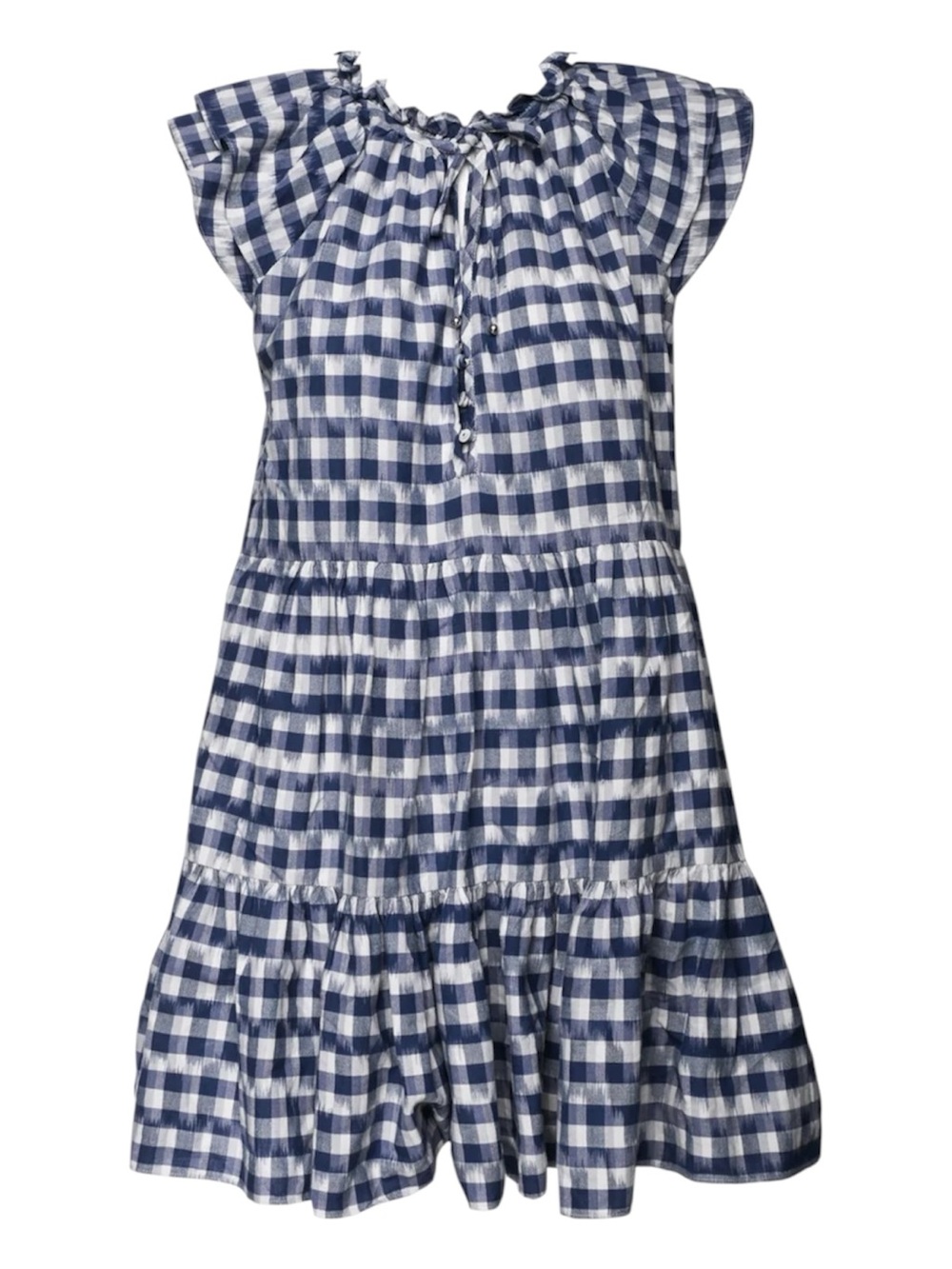 Veronica Beard Women’s Zee Gingham Blue & White Gingham Tiered Mini Dress sz 2